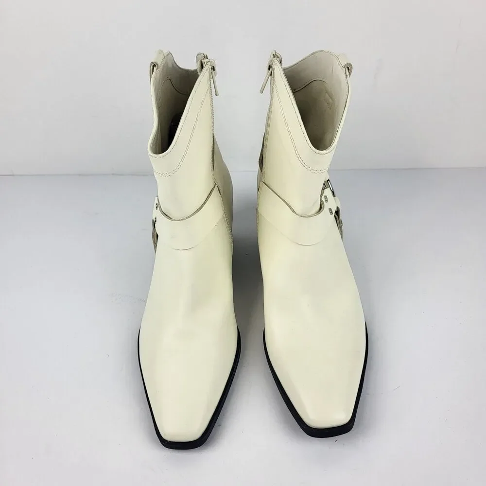 Open Edit Enzo Women's Leather Ankle Boot Ivory Western Bootie Size 8M